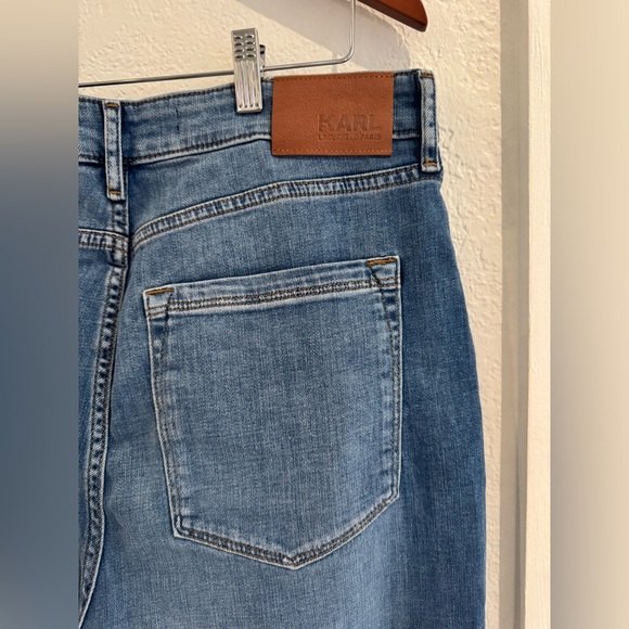 Karl Lagerfeld Blue Pearl-Studded Women's Cropped Jeans - Picture 5 of 6